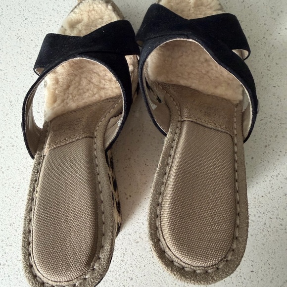 UGG Black Suede Wedge Sandals with Plush Insole 5 size new - Picture 3 of 5